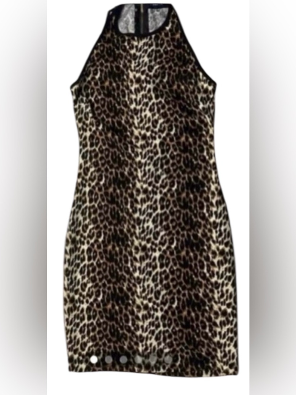 NWT B. Darling women’s 3-4 animal print back zip bodycon tan & black dress
